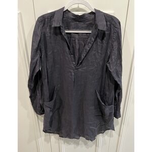 CP Shades Black Linen Tunic Pockets Lagenlook Beach Minimalist Resort Classic